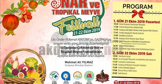 Gazipaşa'da  Çekirdeksiz Nar ve Tropikal Meyve Festivali Başlayacak...